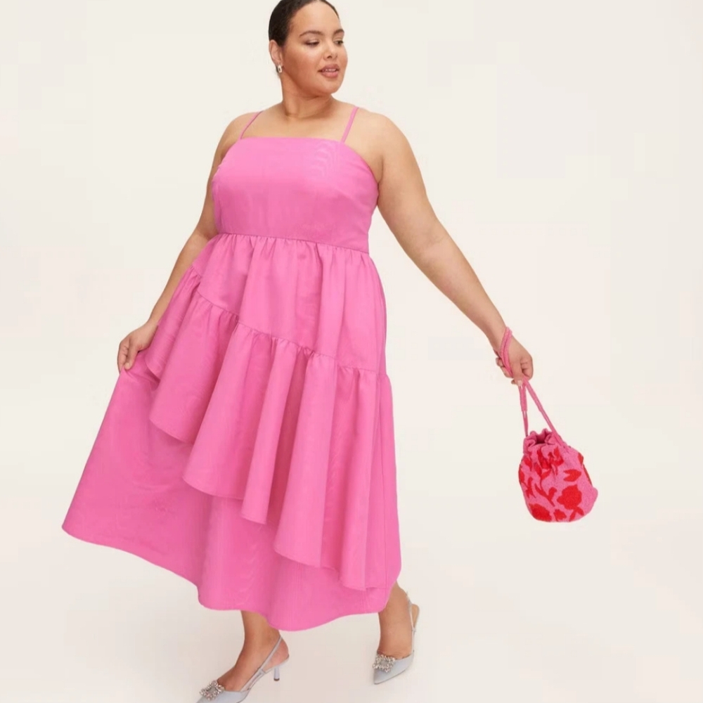 NWT Kate Spade Pink Tiered Ruffle Midi Dress Size 3X